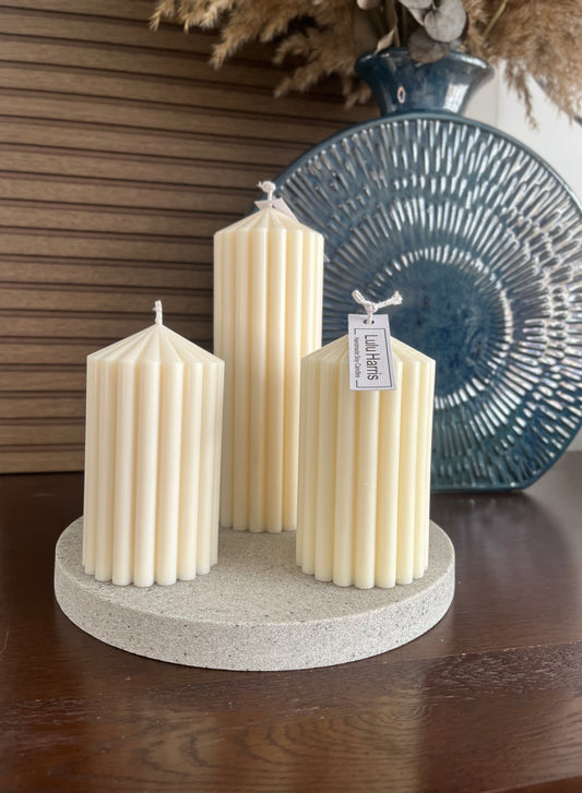 Amara Ribbed Pillar Trio Set (3 Candles)