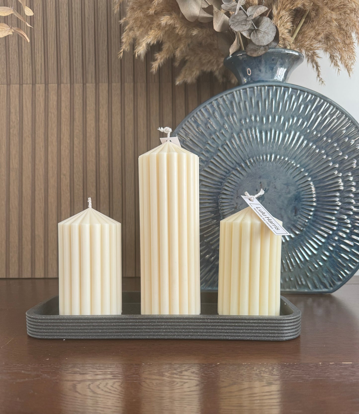 Amara Ribbed Pillar Trio Set (3 Candles)